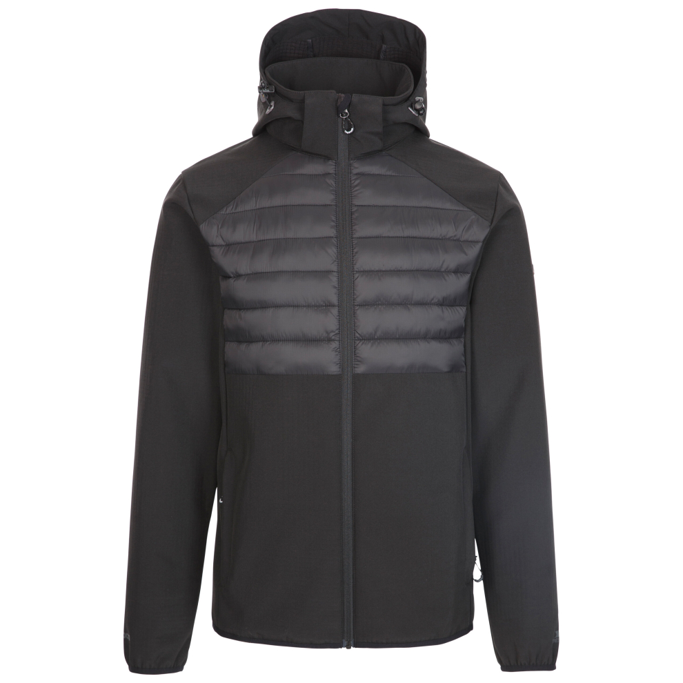 (L, Black) Trespass Mens Softshell Jacket Zip Off Hood Lenek