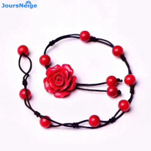 Light Red Shell Anklets 6mm Round Beads with Flower Accessories Anklet For Girl Anklet Women Anklet Jewelry