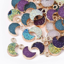 50Pcs 15mm Small Druzy Resin Moon Star Charm Pendant For Women Bracelet Necklace Earring DIY Craft Jewelry Making