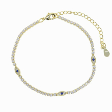 High Summer Beach Styles Paved Clear CZ Evil Eye Charm Foot Anklet 2mm Tennis Link Chain Jewelry For Women Girl
