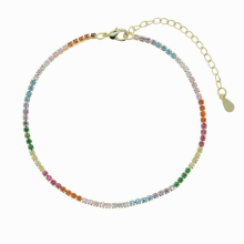 2mm Tennis Chain Bracelet Foot Anklets For Women Plated Rainbow Colorful 5A Cubic Zircon Paved Wedding Jewelry