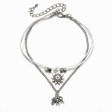 12 pieces/lot Ankle Bracelet Sun Elephant Anklet For Women Antique Silver Beads Charms Leg Foot Chain Statement Jewelry