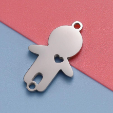 Fnixtar 20pcs/lot Hollow Love Heart Boy Charm Pendant Stainless Steel Mirror Polish Pendant for Bracelet Necklace Jewelry Making