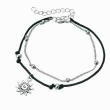 12 pieces/lot Sun Pendant Anklets Women Antique Silver Beads Double Chain Charms Ankle Bracelet Barefoot Sandals Jewelry