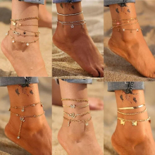 Snake Chain Multilayer Anklets Women Beads Anklet Leg Chain Ankle Bracelets Beach Foot Jewelry Accessories
