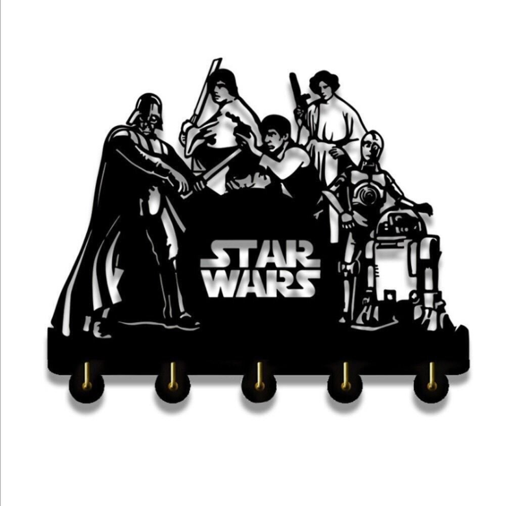STAR WARS Shape Vertical Over the Door Organizer Rack Coats Caps Holder with 5 Hooks Strong Adhesive Sticker solid wood Hooks