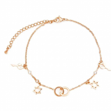 Foot Jewelry Rose Hexagonal star Round Anklets For Women Charm Stainless Steel Ladies girl Gift