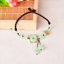 Anklet Female Hand-woven Ethnic Style Anklets Flower Pattern Transparent Beads Pendant Jewelry Leg Chain Rope