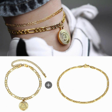 2Pcs/Set Initial Letter Charm Anklet Stainless Steel Link Chain Anklets for Women Girl Foot Bracelet Accessories
