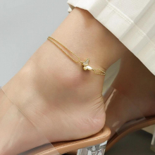 Shell Butterfly Double Layers Chain Anklet For Women Stainless Steel Never Fade Summer Beach Anklet Barefoot Chain