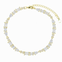 Arrival Sparkling Square Round Drop Cubic Zirconia CZ Crystal Tennis Chain Anklets for Women In Silver
