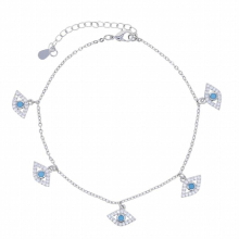 Micro Pave 5A CZ Turquoise Plated Evil Eye Charm Link Chain Summer Hot Selling Anklet For Women