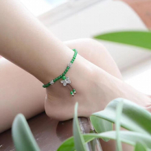 Green Chalcedony Crystal Anklets Round Beads Line Anklet Chain Women Girl Anklet Style Jewelry