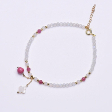 Natural Moonstone Women Anklet Tourmaline Pendant Anklets Four Leaf Clover Ankle Chain Fasion Jewellery