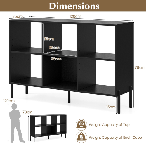 Costway Wooden Storage Bookcase 6 Cube Open Bookshelf Home Office Display Cabinet Rack 1