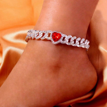 Barefoot Heart Sandal Anklet Rhinestone Chain Bracelet for Women Rapper Ice Out Cuban Link Anklets Jewelry