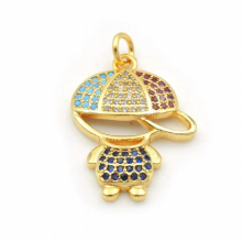 22*17*3mm Micro Pave Kallaite&Clear&Fuchsin&Blue CZ Boy Charm Fit For Men And Women Making Necklaces Jewelry