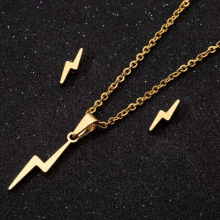 Jisensp Jewerly Sets Stainless Steel Lightning Pendant Necklace Vintage Geometric Stud Earrings for Women Men bijoux femme
