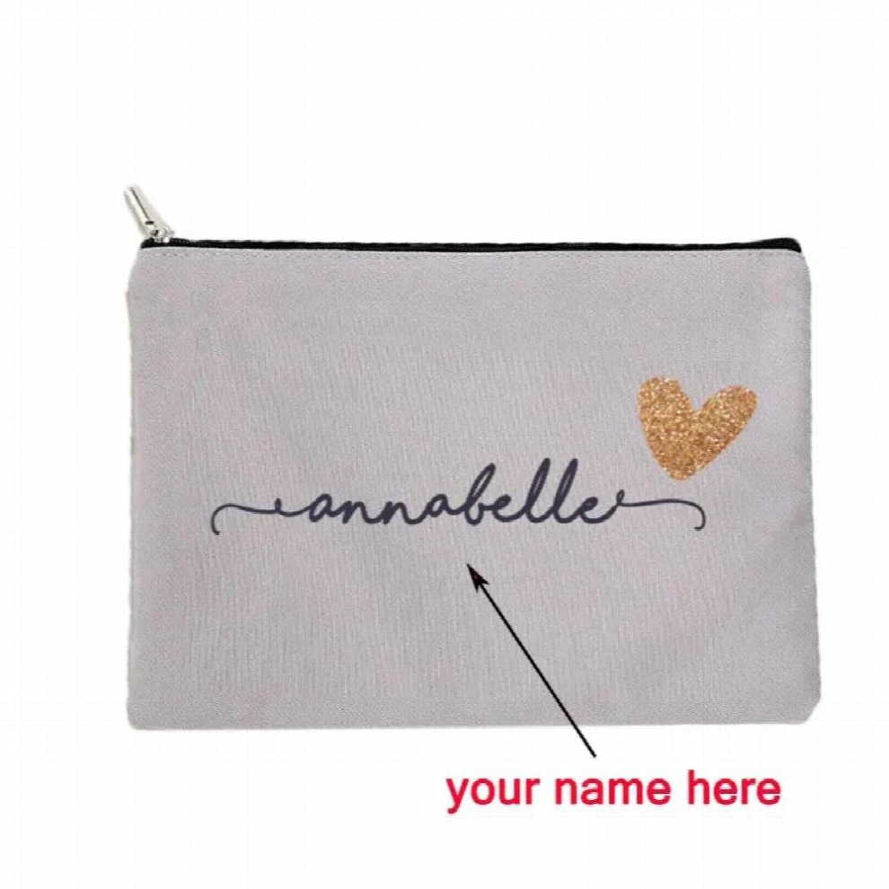 Brown Name Makeup Pouch Bridesmaid Present Personalized Grey Makeup Bag Canvas Cosmetic Bags Gift For Her Bridesmaid Proposal