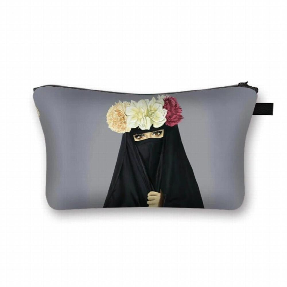 Hijab Face Muslim Islamic Gril Eyes Cosmetic Bag Women Makeup Bag Ladies Cosmetic Case Canvas Make Up Organizer Bags