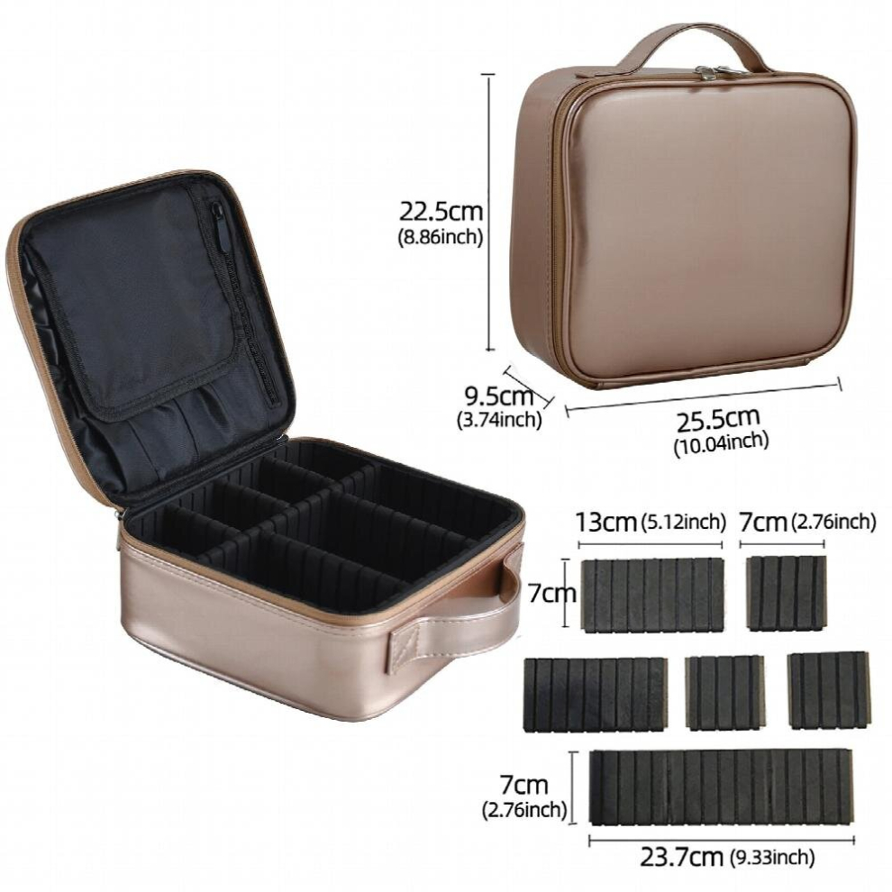 Blue Pu Leather Makeup Bag For Women Large Capacity With Compartments Travel Cosmetic Case