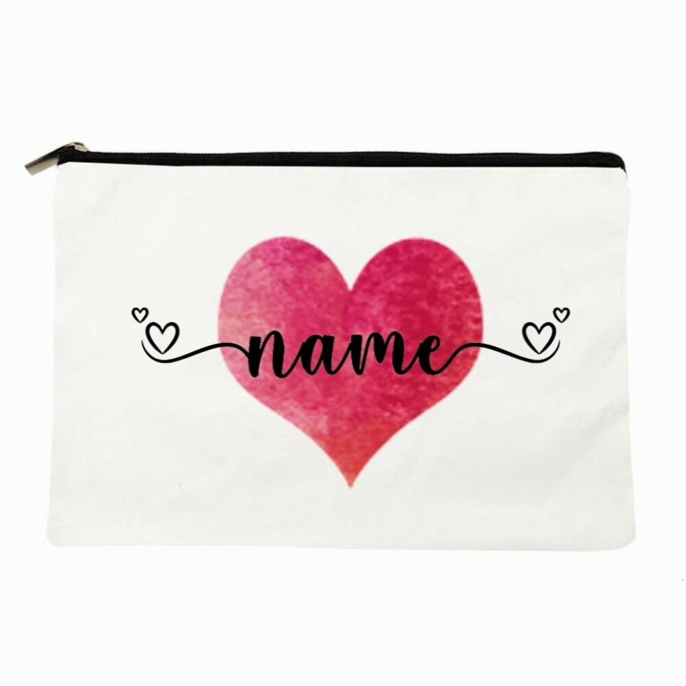 Personalized Name Makeup Bag Love Heart Cosmetic Pouch Canvas Monogram Pencil Bags Gift for Her Women Girls