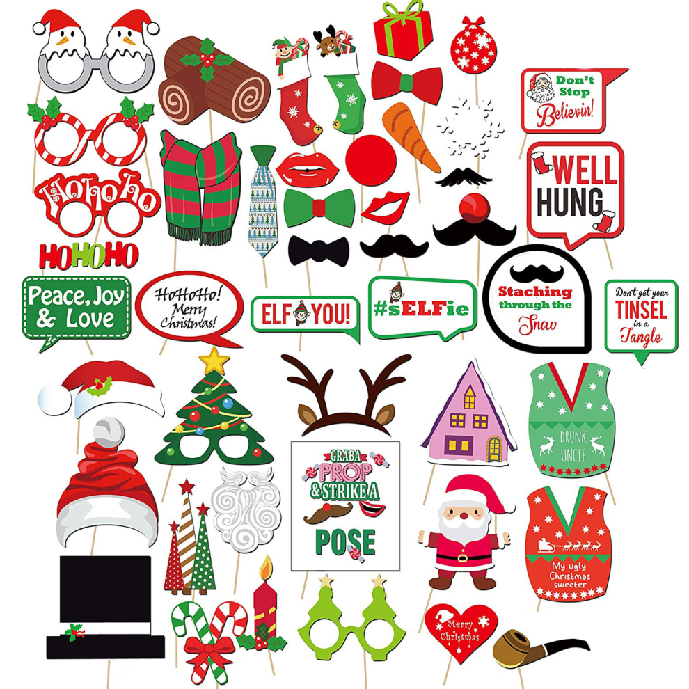 (47pcs Party Props) Christmas Selfie Photo Booth Funny Props Assorted Design, Christmas Party Props New Year Decoration Eve Party Games Favours Xmas Decoration