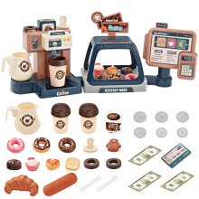 Pretend Kitchen Play Store Playset Kids Coffee Maker Play Set Dessert Shopping with Coffee Machine Cash Registers Toy