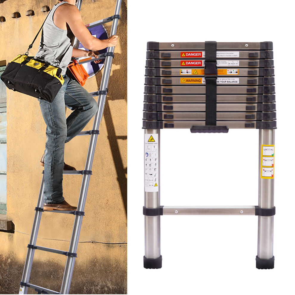 10.5ft Telescoping Ladder Steel Extension Folding Step Ladder Heavy Duty Multipurpose Telescopic Ladder for Home Outdoor Household EN131 Standard 3.2M