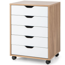 5 Drawer Chest Storage Dresser Floor Cabinet Organizer w/Wheels Naturl