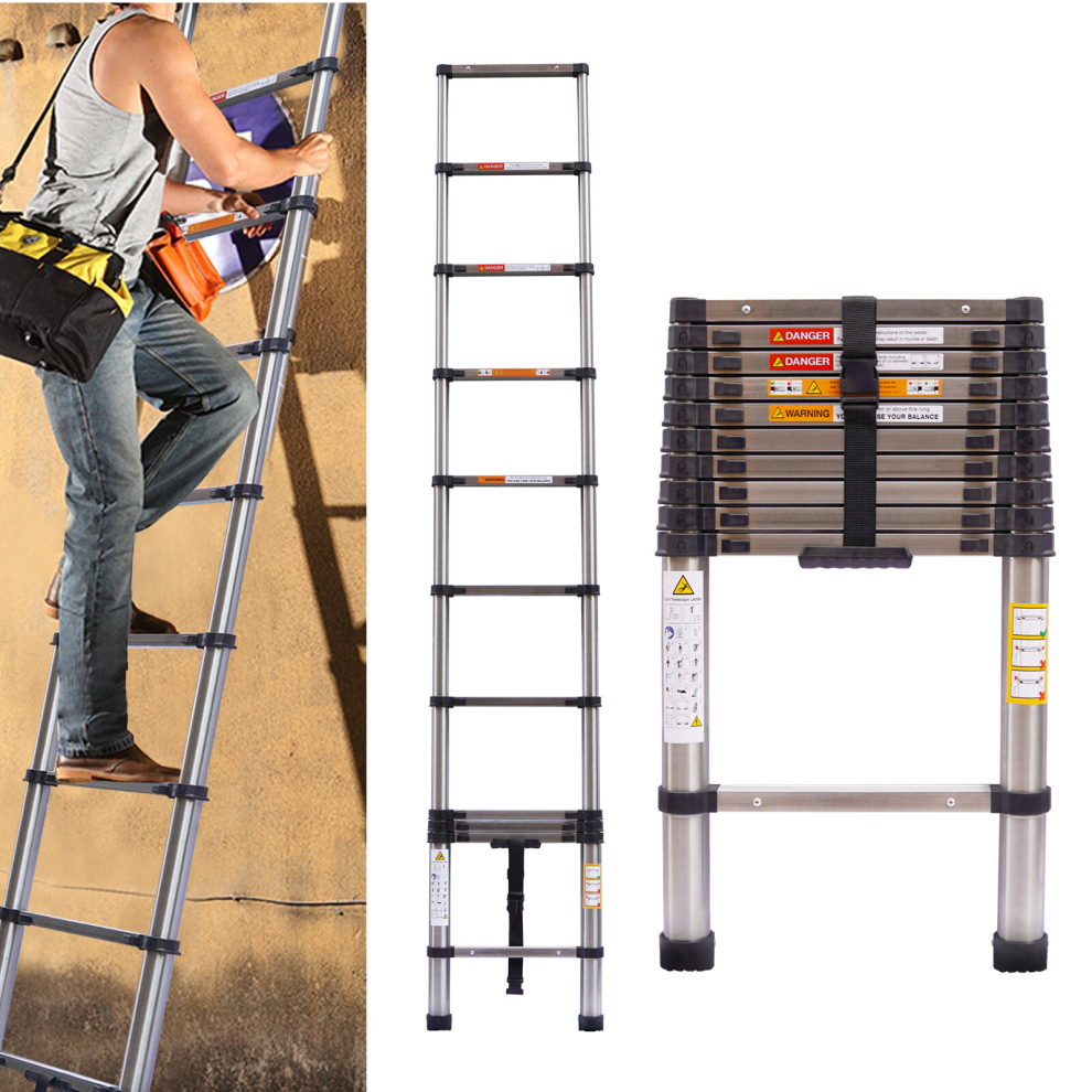 Telescoping Ladder 10.5 FT Compact Loft Ladder Steel Extension Foldable Telescopic Step Ladder for Household Daily 330lbs Loading Capacity 3.2m