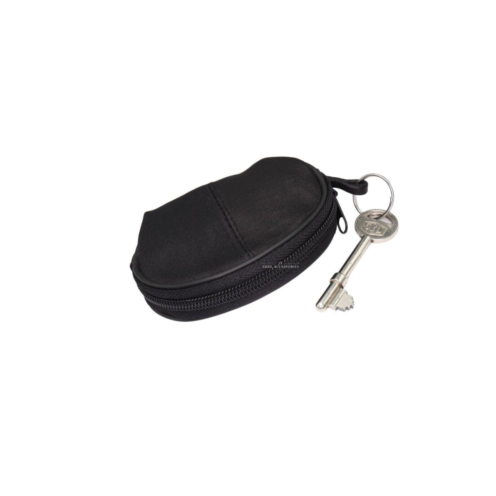 Aronz Lorenz Women Men Nappa Leather Small Coin Key Ring Wallet Pouch Purse Money Bag Black