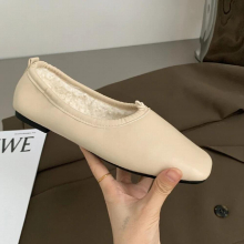 Autumn Winter Women Loafers Low Heels Boat Shoes Square Toe Casual Shoes leather Plush Warm Ladies flat shoes vc4402