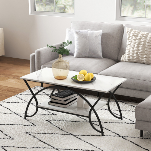 Costway Modern Wood Grain Coffee Table 2-Tier Rectangular Accent Table Chic Cocktail 2