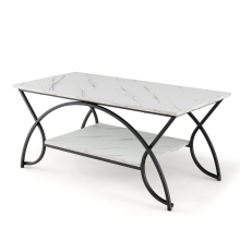 Modern Wood Grain Coffee Table 2-Tier Rectangular Accent Table Chic Cocktail