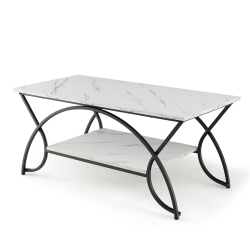 Costway Modern Wood Grain Coffee Table 2-Tier Rectangular Accent Table Chic Cocktail