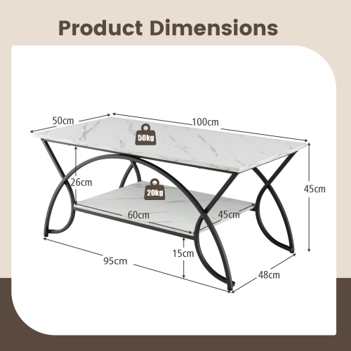 Costway Modern Wood Grain Coffee Table 2-Tier Rectangular Accent Table Chic Cocktail 1