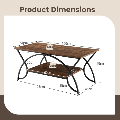 Costway Modern Wood Grain Coffee Table 2-Tier Rectangular Accent Table Chic Cocktail 1