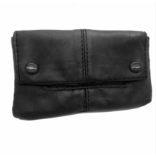 1199-Black Super Quality Nappa Leather Tobacco Pouch with Flap & Paper Packet, Waterproof Lining, 14x8 cm