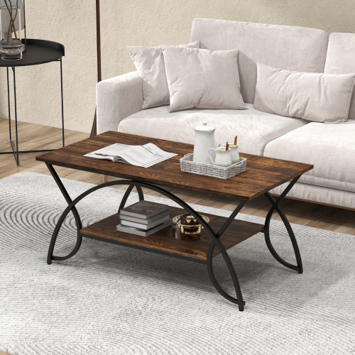 Costway Modern Wood Grain Coffee Table 2-Tier Rectangular Accent Table Chic Cocktail 2