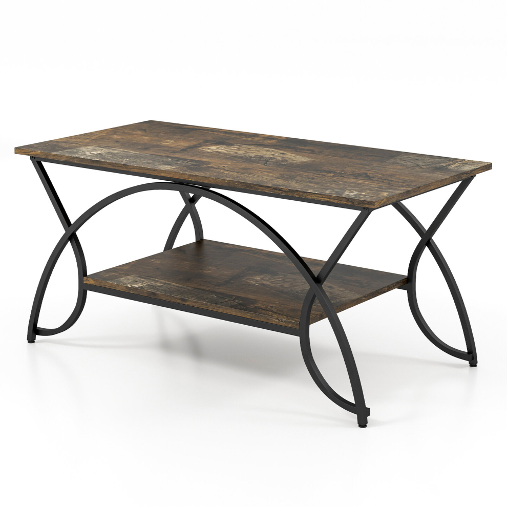 Modern Wood Grain Coffee Table 2-Tier Rectangular Accent Table Chic Cocktail