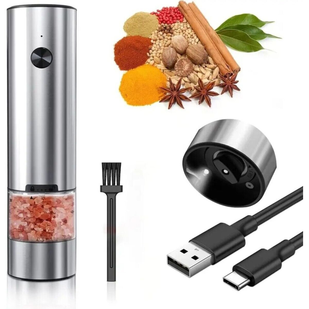 Electric Salt and Pepper Grinder USB Rechargeable, Automatic Powered Spice Mill Shaker Refillable, Adjustable Coarseness, LED Light
