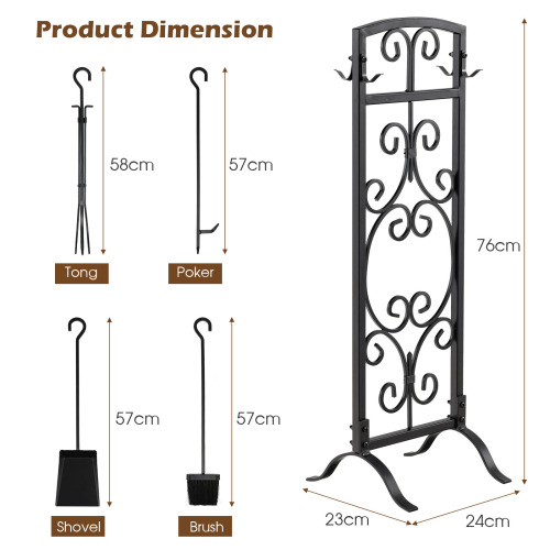 Costway 5 Piece Fireplace Tool Set Fire Place Accessories with Easy-To-Grab Handles 1
