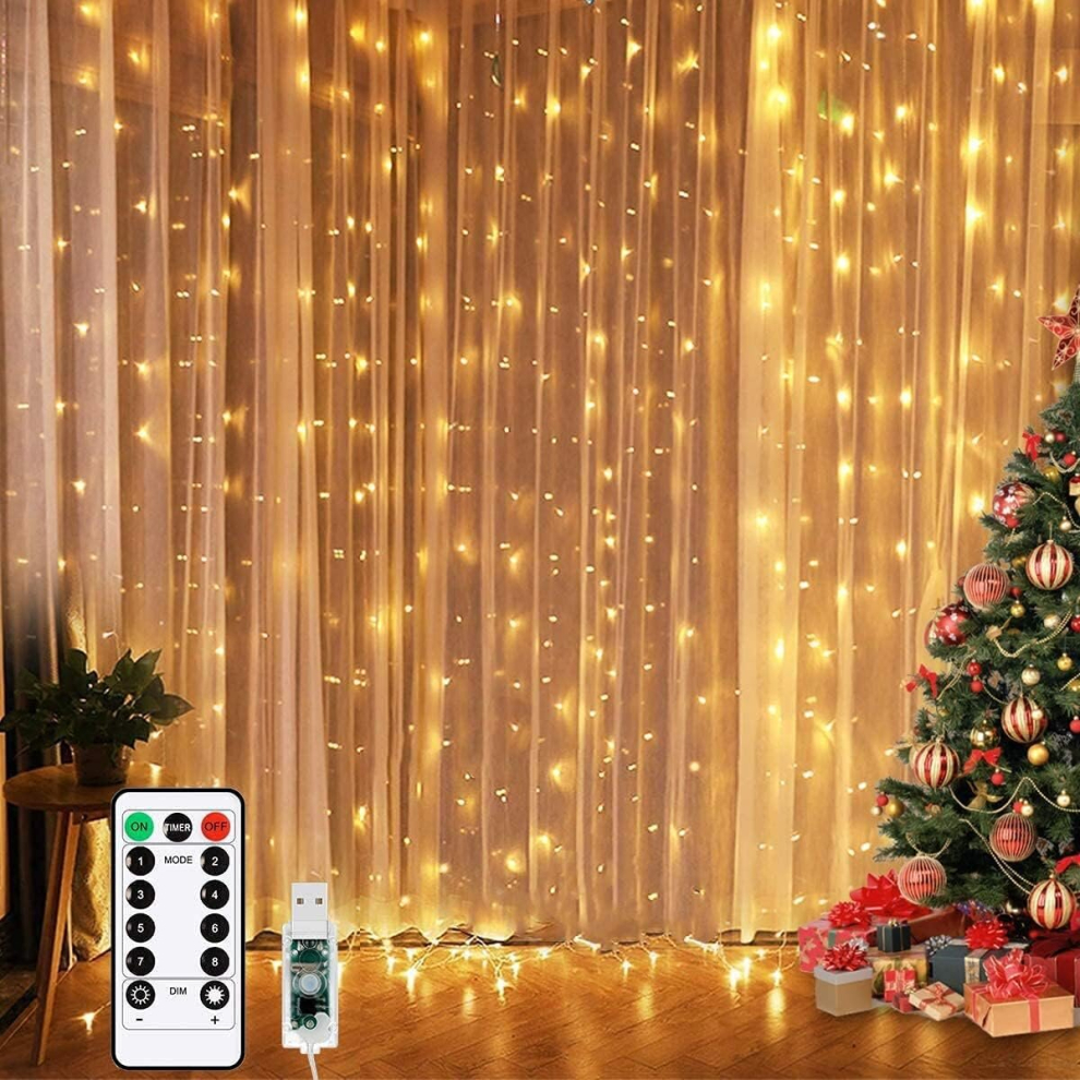 Unihoh Led Window Curtain Fairy Twinkle Lights 3mx3m 300leds Usb Operated 8 Modes Icicle String Lights Remote Timer Indoor Xmas Party Home Decoration