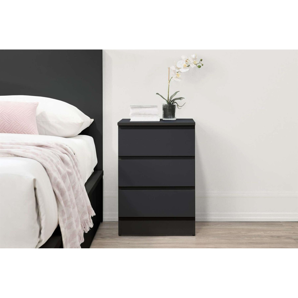 Bedside 3 Drawer Cabinet Black Birlea Oslo Nightstand Side Table