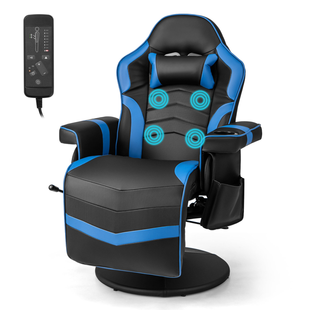 Massage Gaming Chair Height Adjustable Swivel Racing Video Gaming Recliner