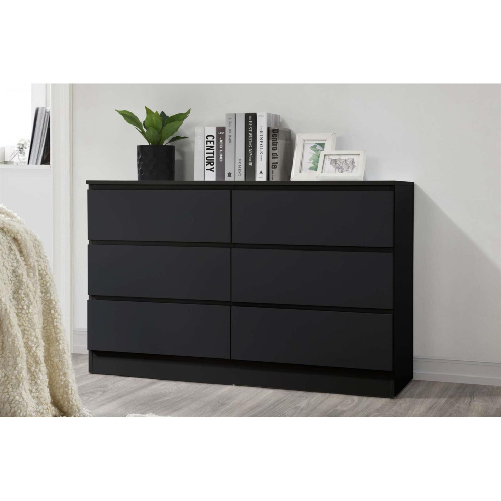 Black Chest of 6 Drawers Birlea Oslo Scandia Retro
