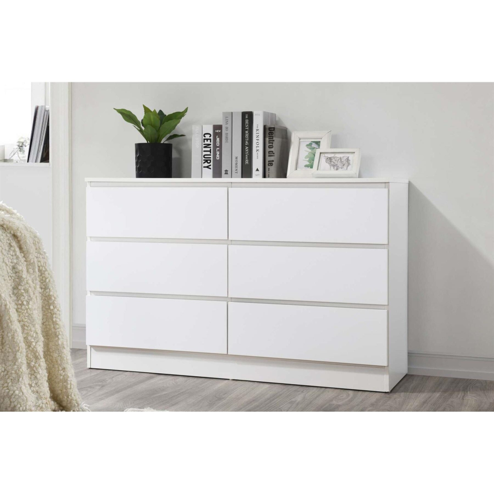 White Chest of 6 Drawers Birlea Oslo Scandia Retro