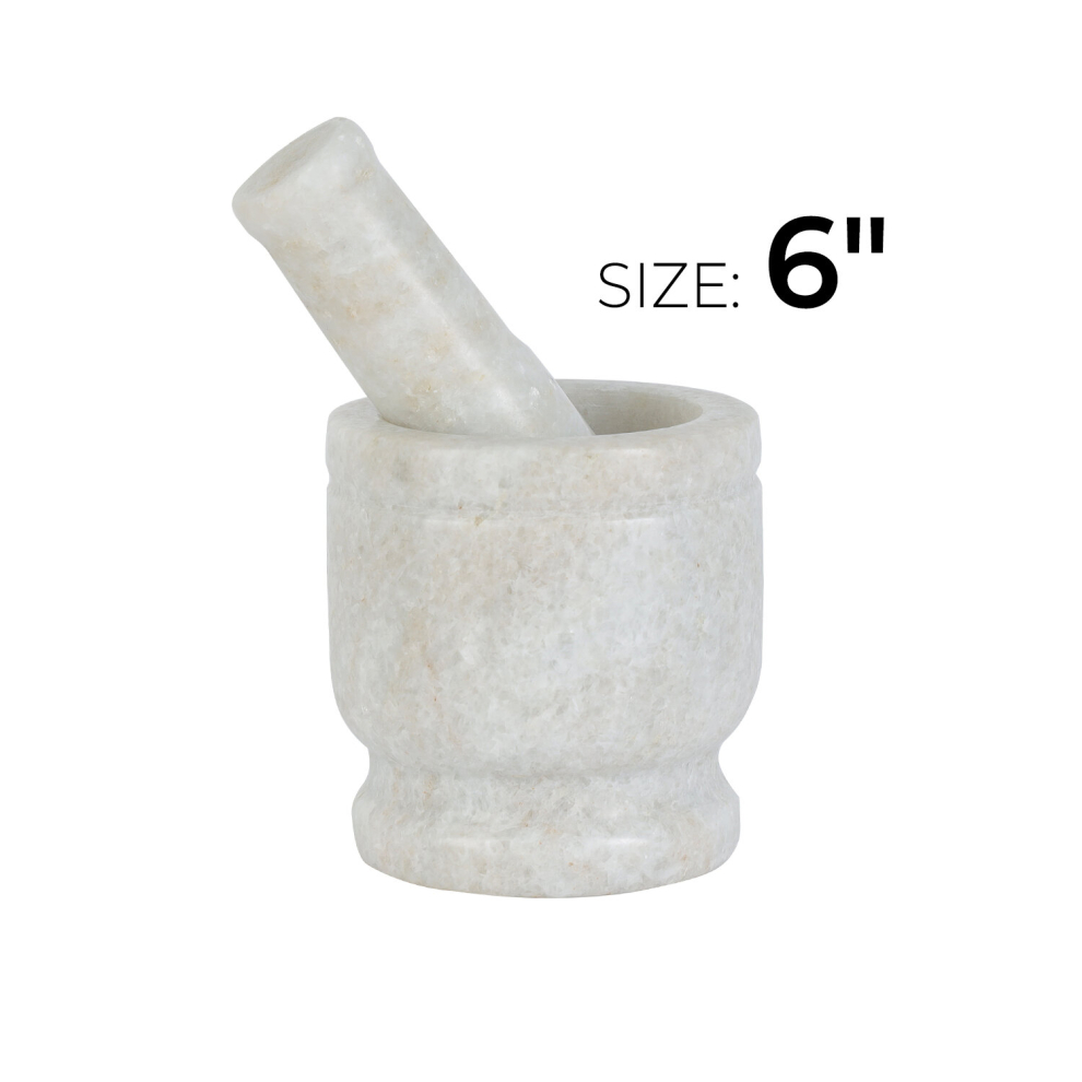 (White, 6inch/ 15cm) Royalford Mortar & Pestle Set Marble Grinding Bowl