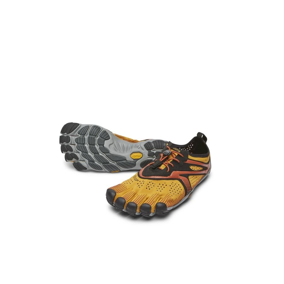 (43 EU, Golden Yellow/Black) Vibram V-Run Men's Mega Grip Five Fingers Barefoot Training Running Shoes-Golden